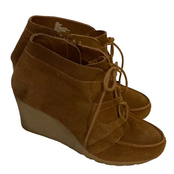 MIA Berdina Brown Suede Wedge Ankle Boots Lace-Up Comfort Casual Size 11 - Picture 7 of 9